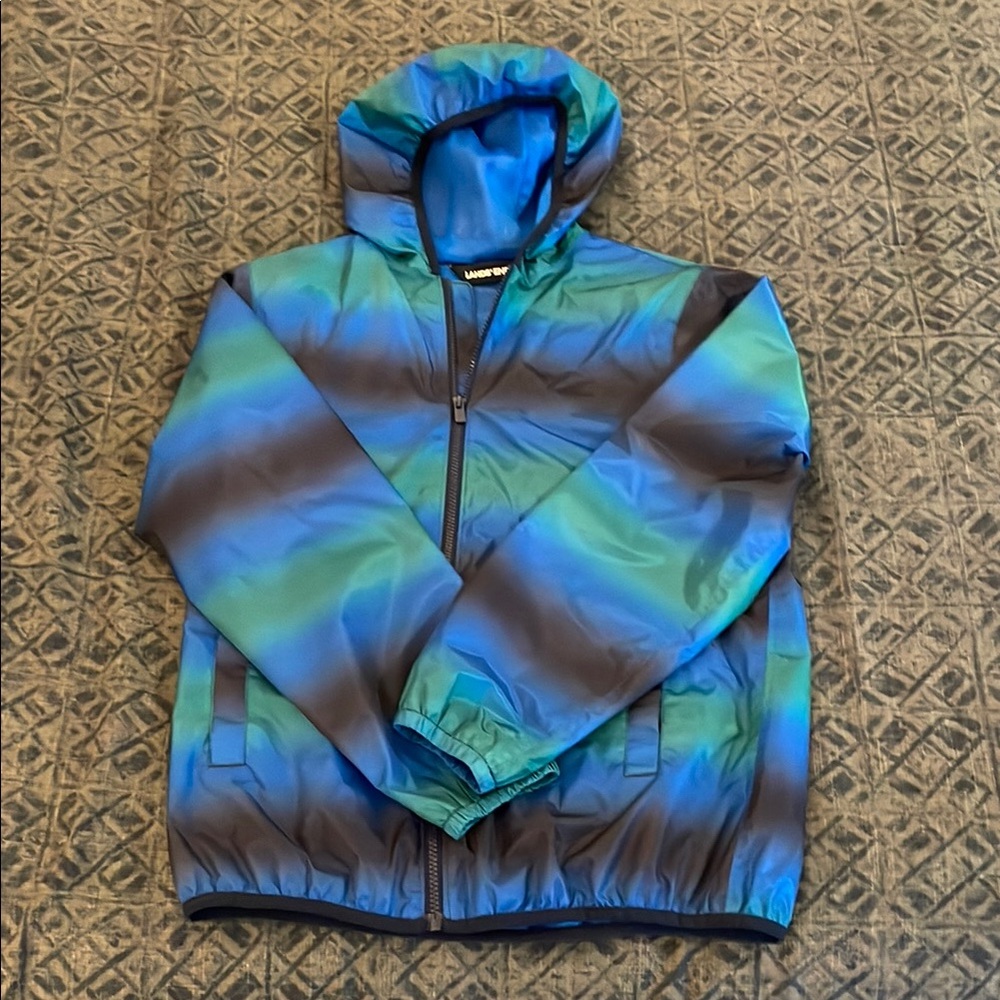 Lands' End Blue and Green Raincoat with Hood